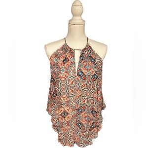 LUSH Paisley Print Sleeveless Red/Blue/White Flowy Tank Top Blouse Size Small